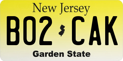 NJ license plate B02CAK