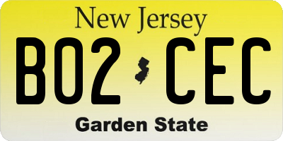 NJ license plate B02CEC