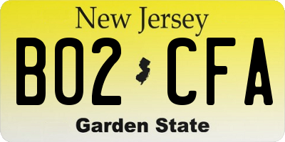 NJ license plate B02CFA