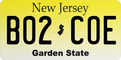 NJ license plate B02COE