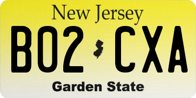 NJ license plate B02CXA