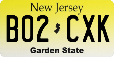 NJ license plate B02CXK
