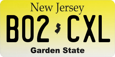 NJ license plate B02CXL