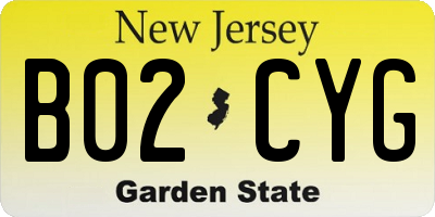 NJ license plate B02CYG