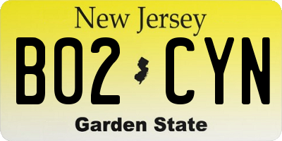 NJ license plate B02CYN