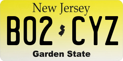 NJ license plate B02CYZ