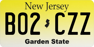 NJ license plate B02CZZ