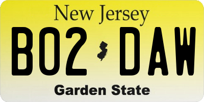 NJ license plate B02DAW