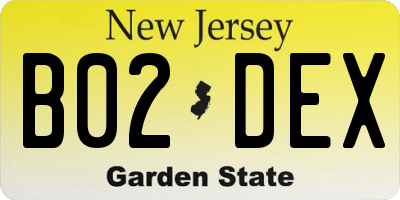 NJ license plate B02DEX