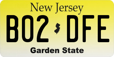 NJ license plate B02DFE