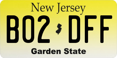 NJ license plate B02DFF