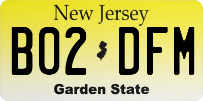 NJ license plate B02DFM