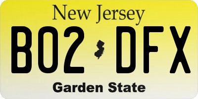 NJ license plate B02DFX