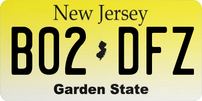 NJ license plate B02DFZ