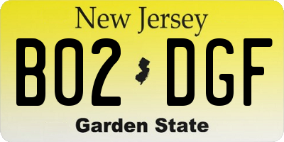 NJ license plate B02DGF