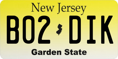 NJ license plate B02DIK