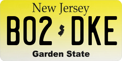 NJ license plate B02DKE