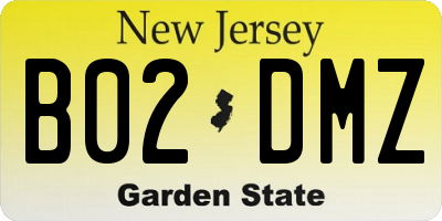 NJ license plate B02DMZ
