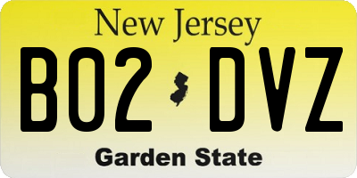 NJ license plate B02DVZ