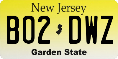 NJ license plate B02DWZ