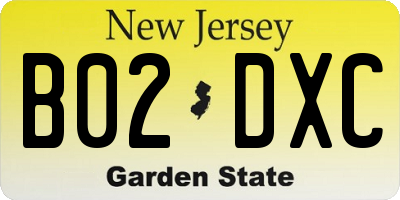 NJ license plate B02DXC