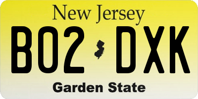 NJ license plate B02DXK