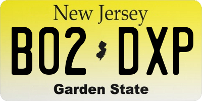 NJ license plate B02DXP