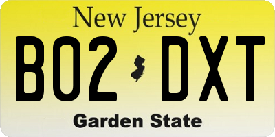 NJ license plate B02DXT