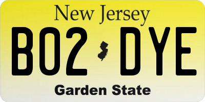 NJ license plate B02DYE