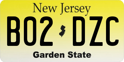 NJ license plate B02DZC