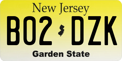 NJ license plate B02DZK