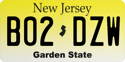 NJ license plate B02DZW
