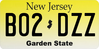 NJ license plate B02DZZ