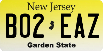 NJ license plate B02EAZ