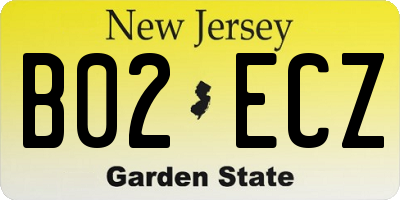 NJ license plate B02ECZ
