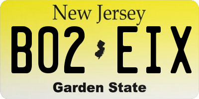 NJ license plate B02EIX