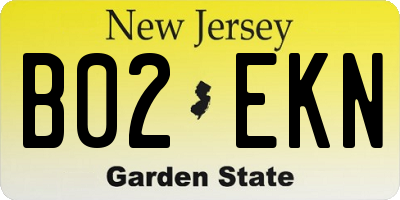NJ license plate B02EKN