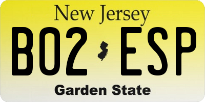 NJ license plate B02ESP