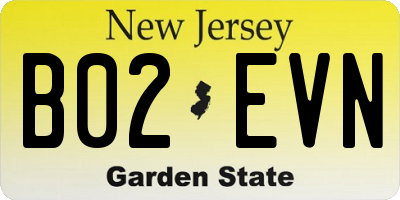 NJ license plate B02EVN