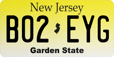 NJ license plate B02EYG