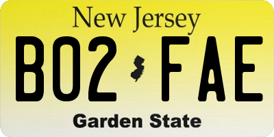 NJ license plate B02FAE