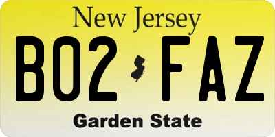 NJ license plate B02FAZ