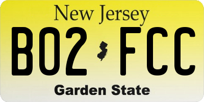 NJ license plate B02FCC