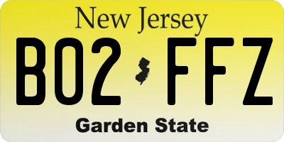 NJ license plate B02FFZ