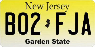 NJ license plate B02FJA