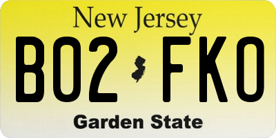 NJ license plate B02FKO