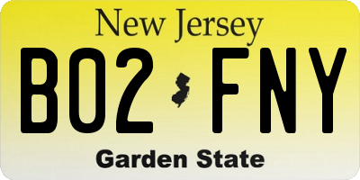 NJ license plate B02FNY