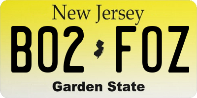 NJ license plate B02FOZ