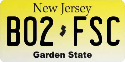 NJ license plate B02FSC