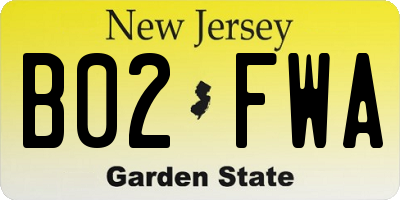 NJ license plate B02FWA